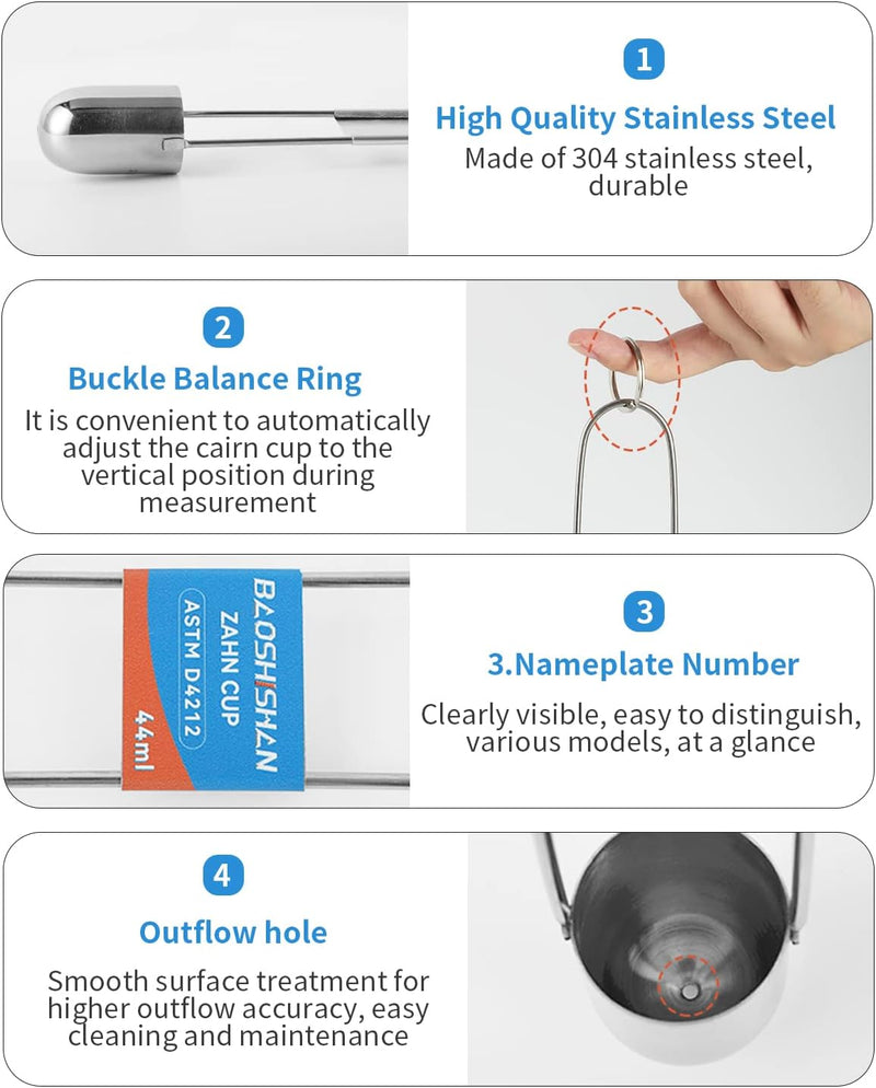 [AUSTRALIA] - HFBTE Zahn Cup Viscosity Measuring Cup #5 Dip Type 44ml for Very Viscous Fluid and Mixture 
