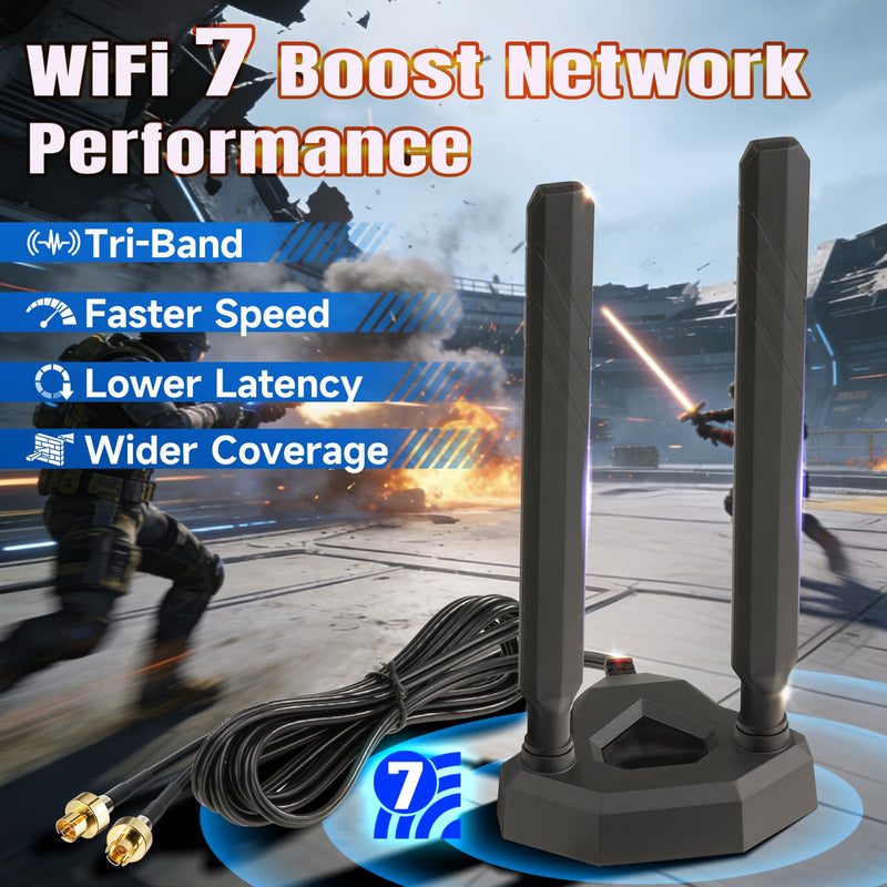 Eightwood WiFi 7 Gaming Motherboard Antenna for ASUS PC, Magnetic Base | Compatible with ASUS ROG Strix X870E-E/B850-I, TUF Gaming B850-PLUS/X870-PLUS, ProArt X870E-CREATOR, ROG Crosshair X870E Hero