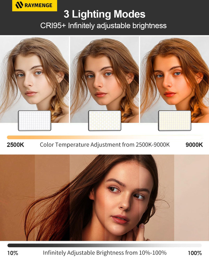 120 LED Selfie Light for Phone with Front & Back Clip, 3 Light Mode CRI 95+ 2500K-9000K Infinitely Dimmable Light, 3000mAh High Power Rechargeable Clip On Light for Selfie, Tiktok, Vlog Black