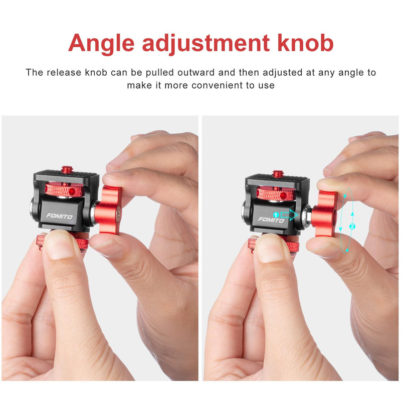 FOMITO Metal Camera Monitor Mount with 1/4" Serew and Cold Shoe, Rotary Adapter 360° Swivel Universal for Flash Speedlite, Field Monitor, LED Video Light, Microphone,etc - Red Color Single mount