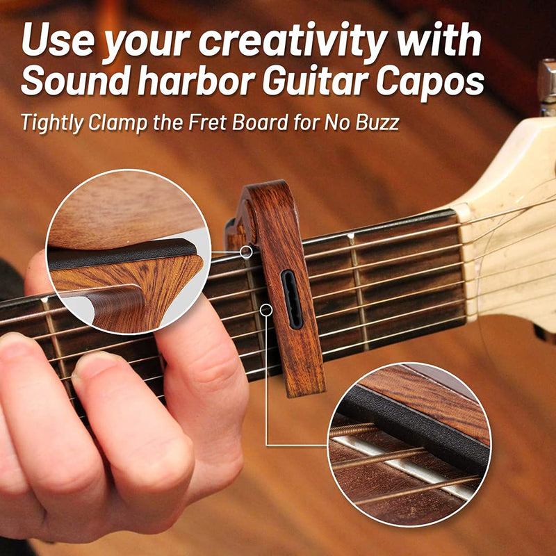 Guitar Capo, with Pick Holder Capo and Pick for Acoustic Electric Guitar,Ukulele Rosewood capo