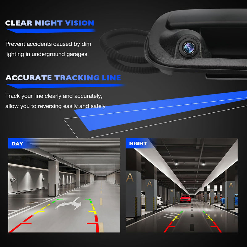 Backup Camera Tailgate Handle Compatible with Toyota Tundra 2000-2006 SR5 Base Limited, Reverse Back Up Camera Replace 819952028013, Rear View Camera 170° Wide-Angle