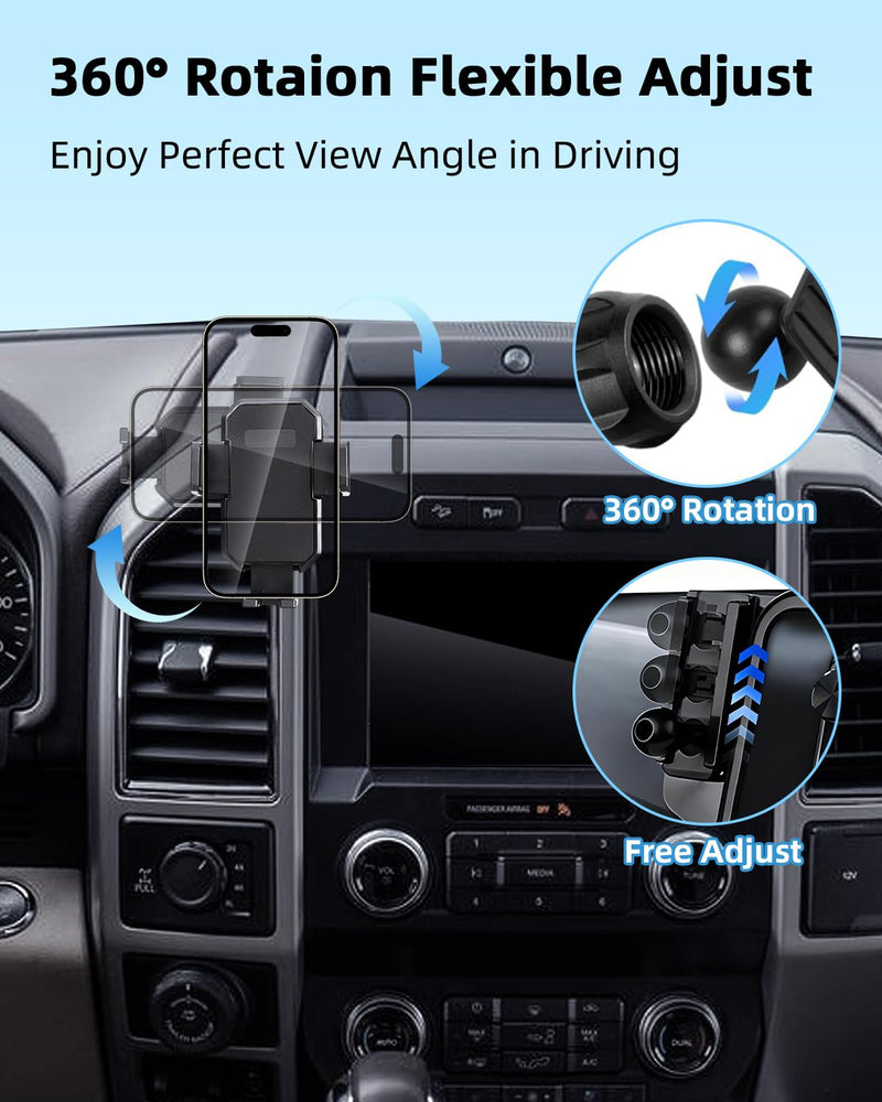 PZK Car Phone Mount for Ford F-150 F150 2015-2020 Accessories Custom Vent | Auto Lock Car Phone Holder Fixed Clip, One Button Release, Hands Free 360° Rotation Cell Phone Cradles Fit All SmartPhone Ford F-150 2015-2020