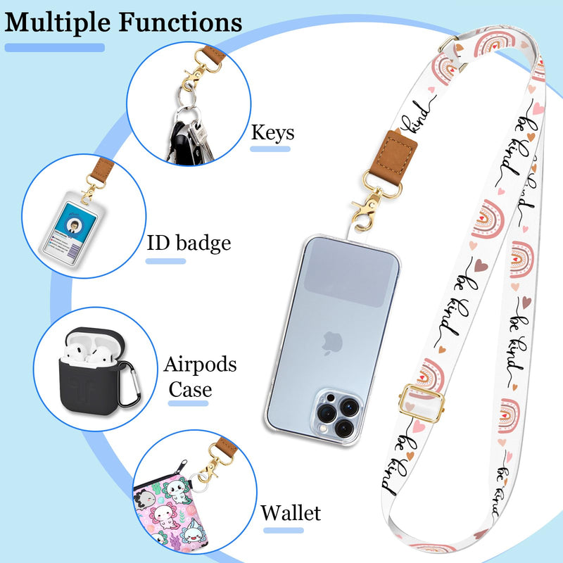 Phone Lanyard Wrist Strap Crossbody, Be Kind Cell Phone Lanyard for Around The Neck Wristlet Adjustable Phone Strap, Rainbow Cute Lanyard for Keys iPhone Case ID Badges Phone Accessories 0 Be Kind