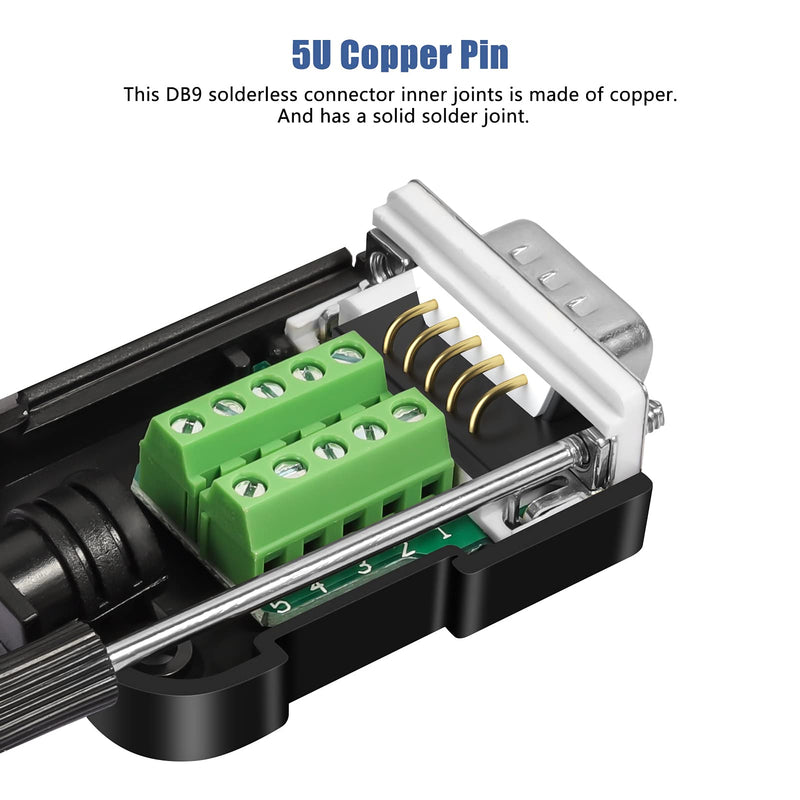Dbilida DB9 Solderless Connector (3Male+3Female), DB9 Breakout Connector RS232 D-SUB Serial to 9pin Port Terminal with Case 3Male+3Female