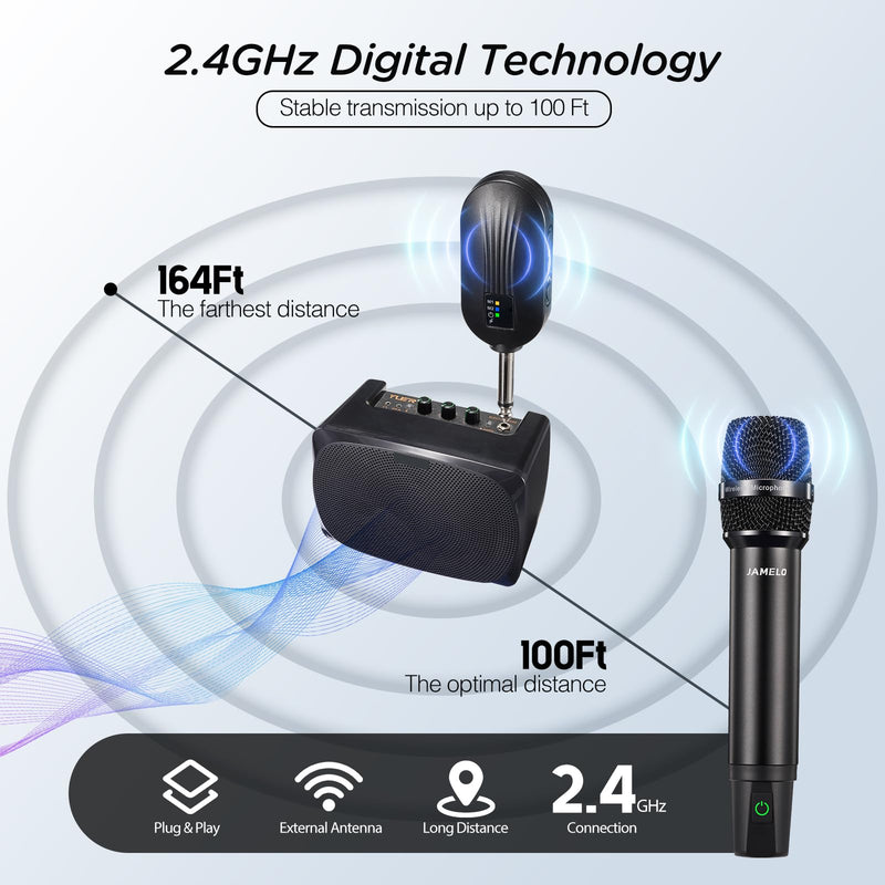 [AUSTRALIA] - Wireless Microphones, 2.4 GHz Metal Rechargeable Wireless Mics with Dual Professional UHF Handheld Karaoke Microphone System with Receiver, Dynamic Mic for Church, Singing, Speech, Wedding, Party 
