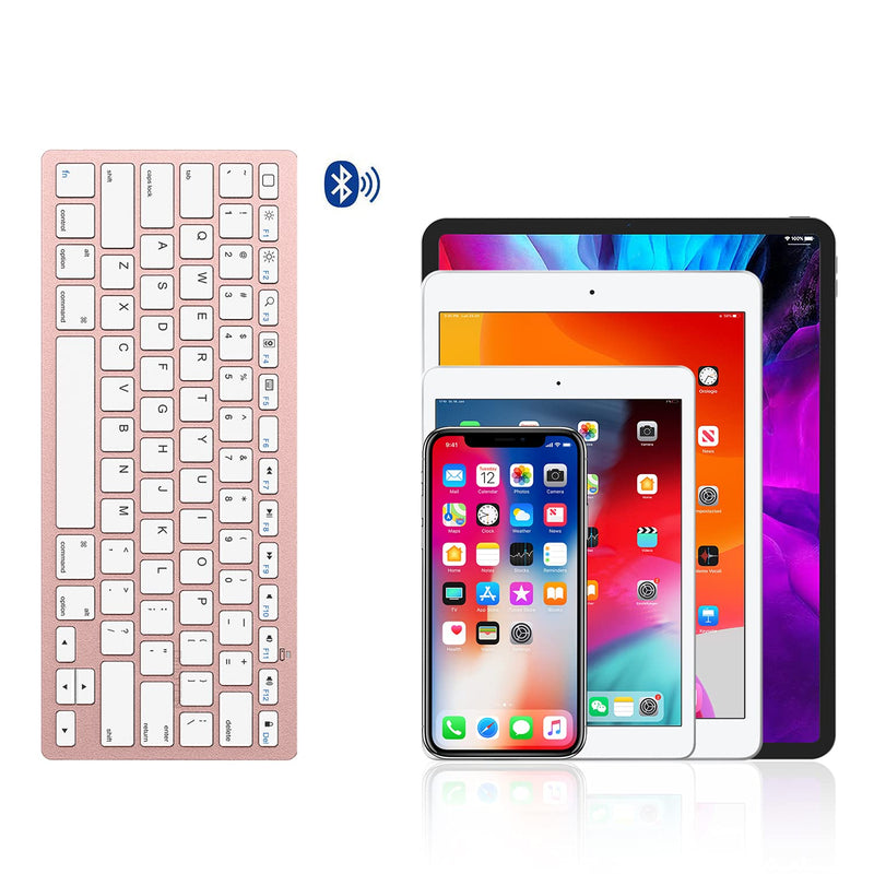 OMOTON Ultra-Slim Bluetooth Keyboard Compatible with iPad 10.2(9th/ 8th/ 7th Generation)/ 9.7, iPad Air 4th Generation, iPad Pro 11/12.9, iPad Mini, and More Bluetooth Enabled Devices, Pink Gold