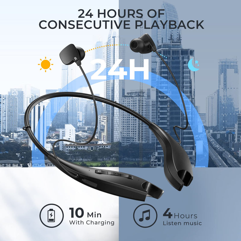 Neckband Bluetooth Headphones, 24H Playtime, Noise Isolation, 2 Pack | Around The Neck Headphones Shark Jaw Design, Bluetooth Headsets with Call Vibration, Earbuds Built-in Mic/IPX7 Black-2 Pack