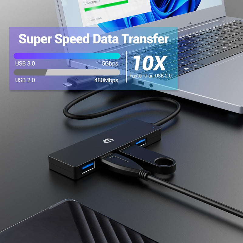 USB 3.0 Hub, 4 Port USB Hub, 5Gbps Transmission Speed, Effortlessly Expand Your Laptop, Flash Drive, Hard Drive, Console, Printer, Camera, Keyboard and Mouse Connectivity