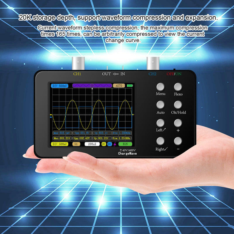 Digital Oscilloscope, 2-in-1 Oscilloscope and Signal Generator, 50 Ms/s Professional Handheld Oscilloscope, 2 Channel Digital Oscilloscope, with 3.2 Inch LCD Display for Repair of Electronics