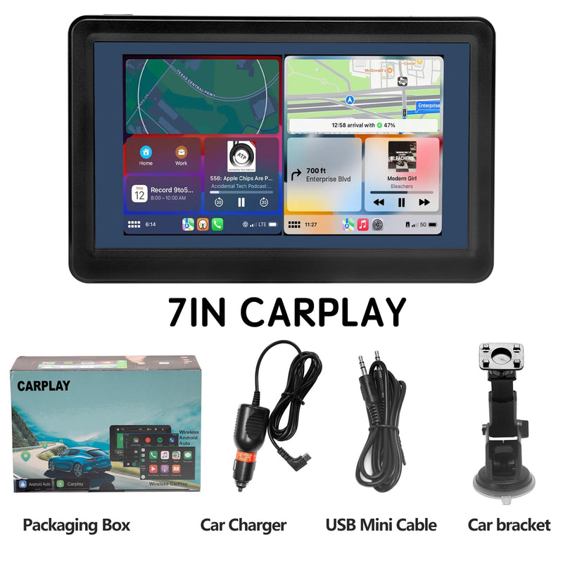Wireless Car Stereo Compatable with Apple CarPlay and Android Auto, 7-inch Touch Screen in Car FM Transmission, with 5.0 Bluetooth Hands-Free/Mirrored Projection/Portable Car Stereo for All Vehicles