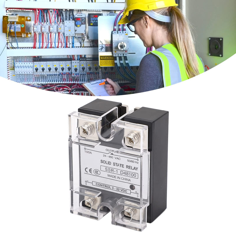 Solid State Relay Module, SSR-1 D48100 100A Solid State Relay DC Control 24-480VAC DC-AC with Plastic Cover for Automation Devices