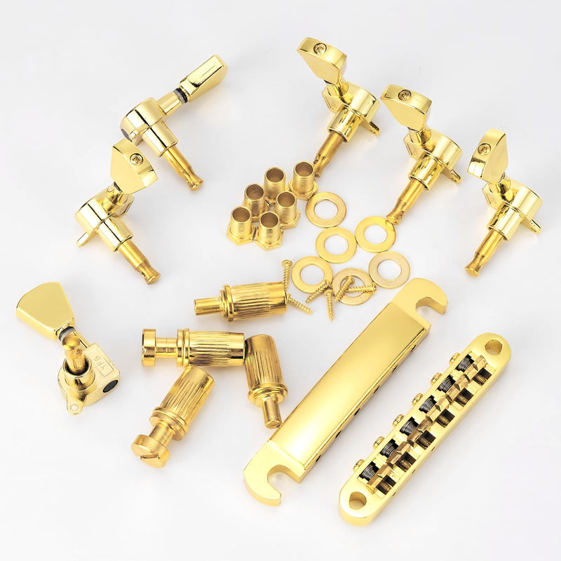 [AUSTRALIA] - Swhmc Gold Guitar Parts Set Saddle Bridge Tune-O-Matic Tailpiece and 3L3R Sealed Gear Tuning Pegs Keys Machine Head for Les Paul Electric Guitar 