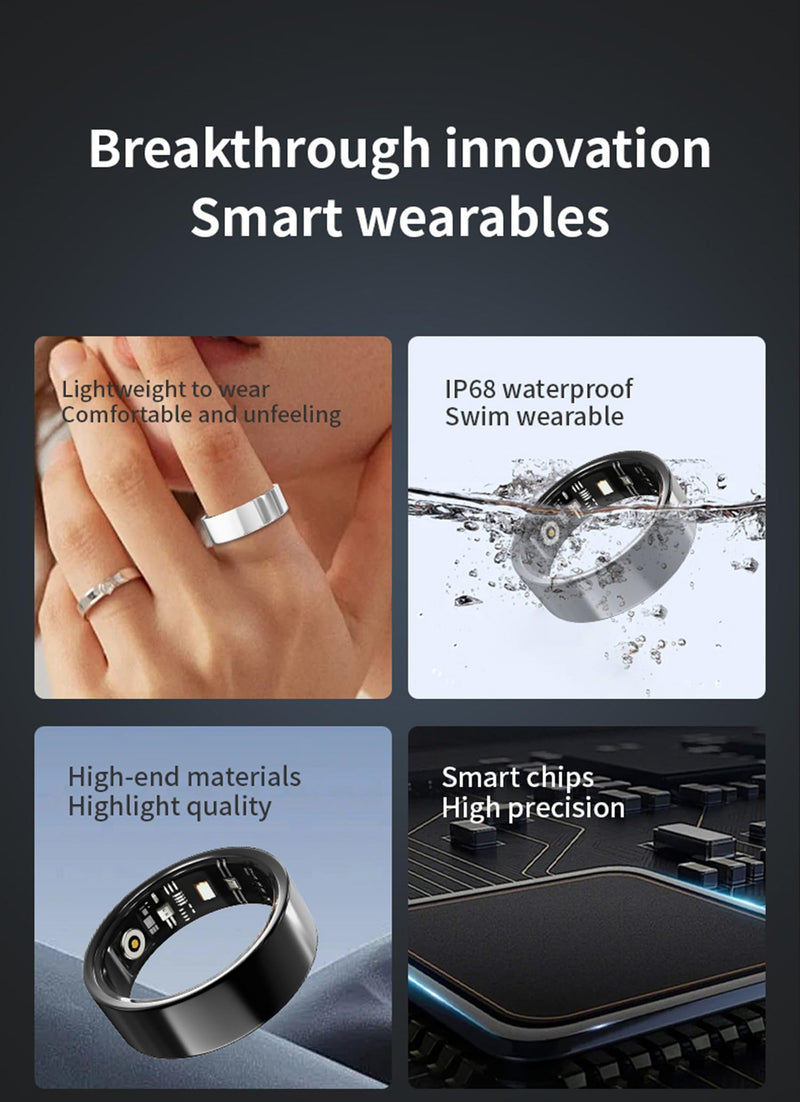 Smart Ring, Heart Rate and Blood Pressure Rings for Women Men w/Sleep Blood Oxygen Monitor IP68 Waterproof Fitness Tracker Ring Pedometer Calories Step Counter, Black #11 #11(C=64.7mm)