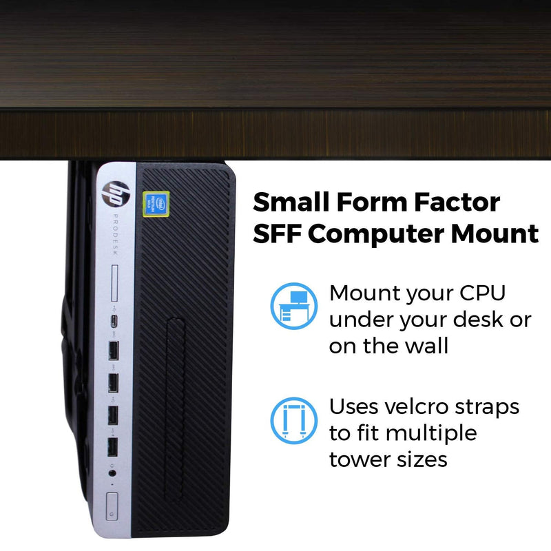HumanCentric SFF Under Desk PC Mount and PC Wall Mount Bracket for Small Form Factor Desktop Tower, UPS Wall Mount Bracket, CPU Holder Under Desk Mount, Adjustable Computer Mount with Straps