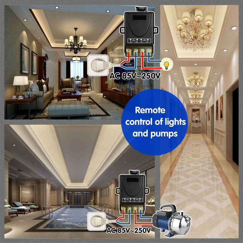 DieseRC 433Mhz Wireless Remote Control Switch AC 110V 120V 240V 220V 30A Relay Receiver with 2 Transmitters for Light Water Pump Household Appliances Farm Irrigation and Electrical Equipment