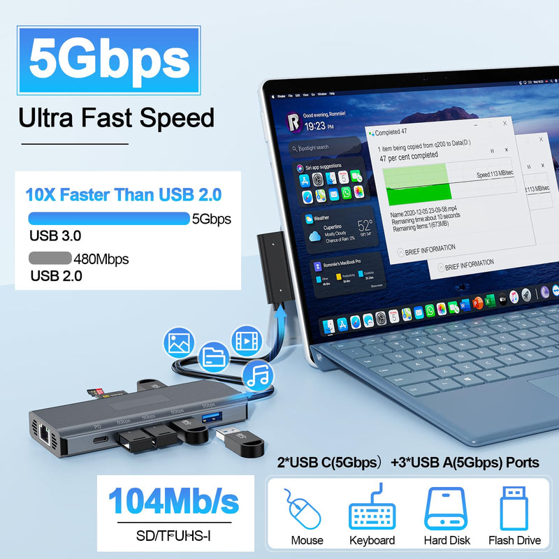 New Surface Docking Station 11-in-1 Surface Dock 2 4K@60HZ HDMI USB C Travel Dock for Surface Pro 12/11/10/9/8/X/7/6/5/4, Laptop 6/5/4/3/2/1,Laptop Go 3/2/1,Book Blue