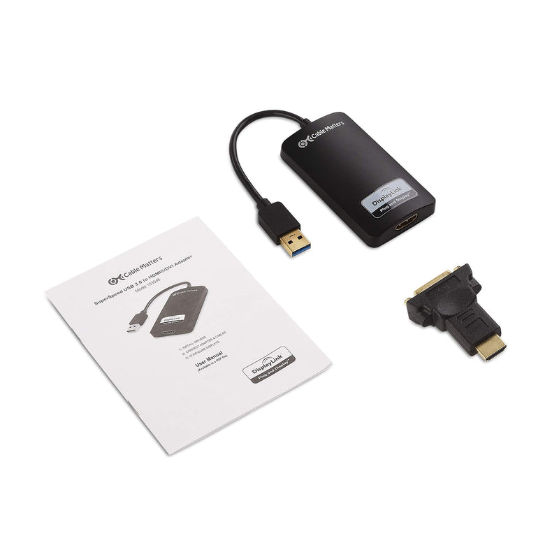Cable Matters USB 3.0 to HDMI Adapter, USB to HDMI, Black | SuperSpeed USB 3.0, Compatible with Windows, up to 1440p