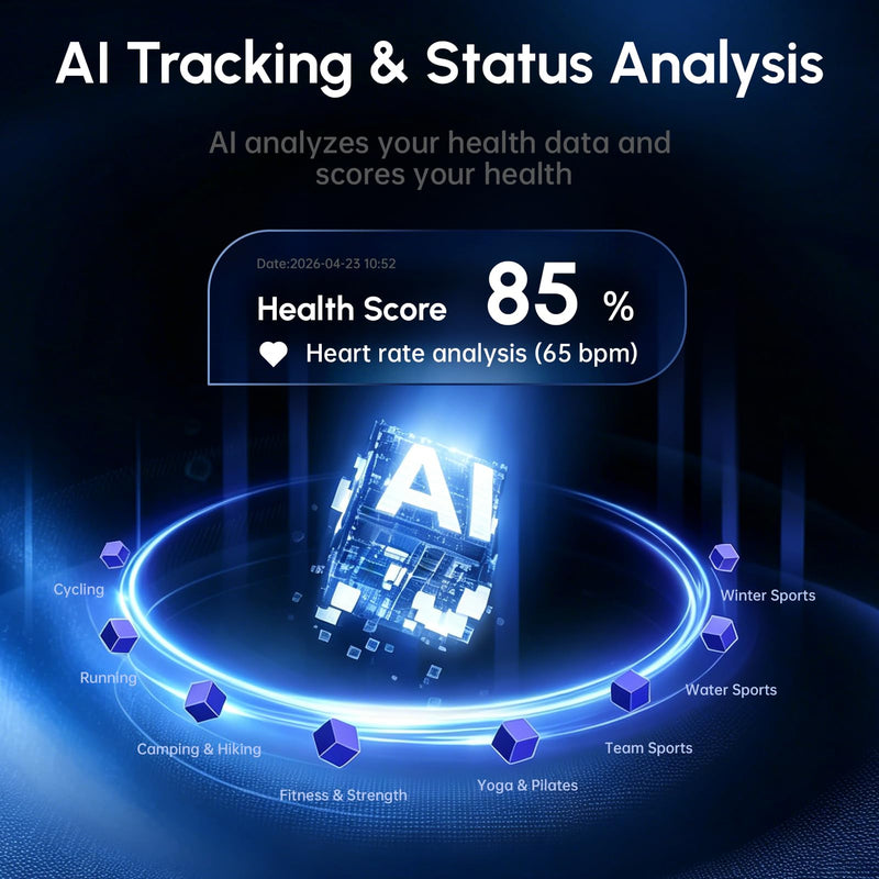Fitness Smart Bracelet,24/7 Sleep + Health Tracker,170+ Sport Modes | Heart Rate, SpO2, Stress, Step & Calorie Tracker, 30 Days Battery, IP68 Waterproof, Screenless, Smart Wristband, Free App Black