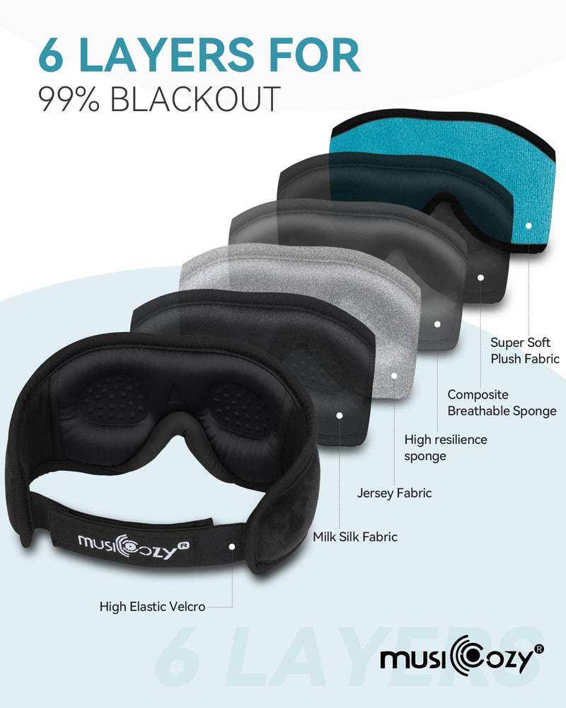 MUSICOZY Sleep Headphones Bluetooth 5.4 Headband Breathable Sleeping Headphones Sleep Mask, Wireless Eye Mask Sleep Earbuds for Side Sleepers Men Women Office Air Travel Cool Tech Gadgets Gifts 2 Pcs