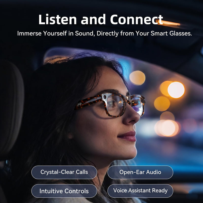 AI Smart Glasses with HD Camera, BT Call, 8MP Anti-Shake Camera Glasses with 1080P Video Recording Dual Mic, Simultaneous Interpretation/GPT Identify Objects, Photochromic Lens Leopard Print