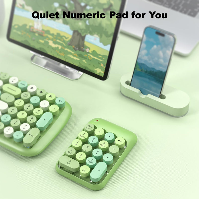 [AUSTRALIA] - Wireless Number Pads, Cute Colorful Numeric Keypad Numpad Portable 2.4 GHz Financial Accounting Number Keyboard Extensions, 18 Key Number Numpad for Laptop Desktop, PC (Green) Milk Tea 