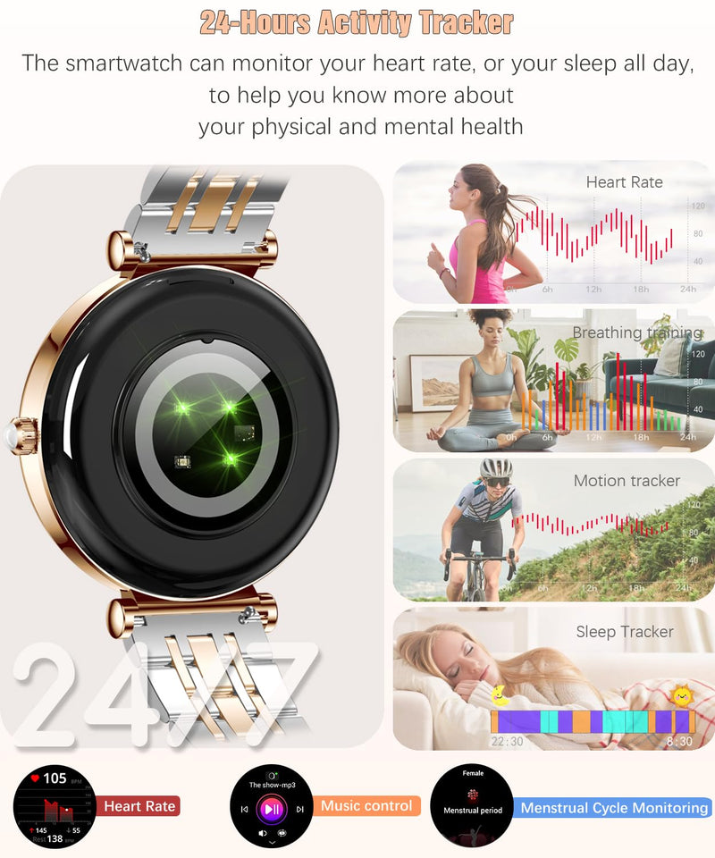 Smart Watch for Women 1.27" Color Screen Waterproof Fitness Activity Tracker Rose Gold Women's Smart Watch with Heart Rate Sleep Monitor for Android and iOS (Two-Tone Rose Gold Steel RT-i109) Two-Tone Rose Gold Steel RT-i109