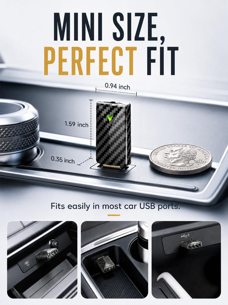 Wireless CarPlay Adapter - Convert Wired to Wireless, Fast Auto Connect and No Lag, Plug & Play USB with Gold-Plated Connector, Carbon Fiber Design, Compatible with iPhone 6 or Above
