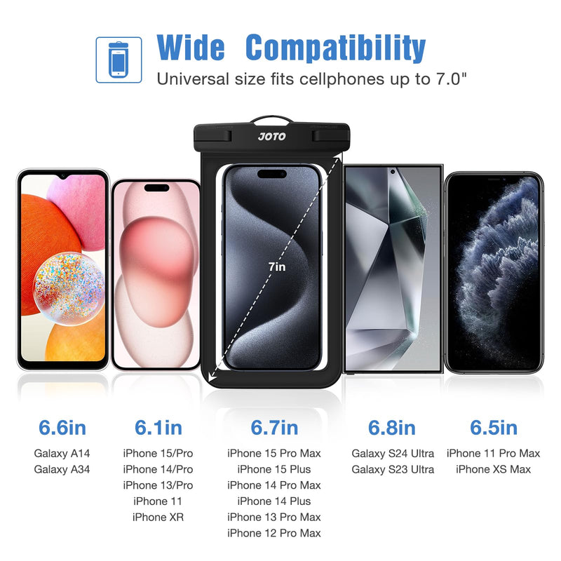 [AUSTRALIA] - JOTO Waterproof Phone Pouch IPX8 Universal Waterproof Case Dry Bag Phone Protector for iPhone 15 14 13 12 11 Pro Max Plus XS XR X 8 Galaxy S23 S22 S21 S20 Pixel Up to 7" -4 Pack, Black 