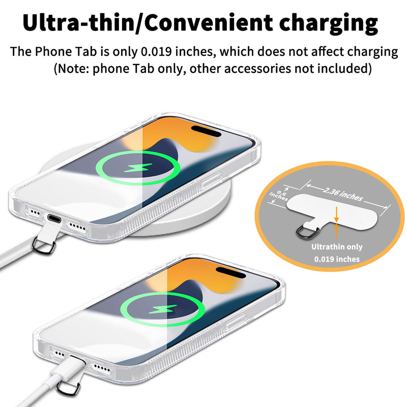 Phone Tether Tab for iPhone, Cell Phone Lanyard Patch, Phone Strap Replacement Part for All Full Phone Cases (White) White