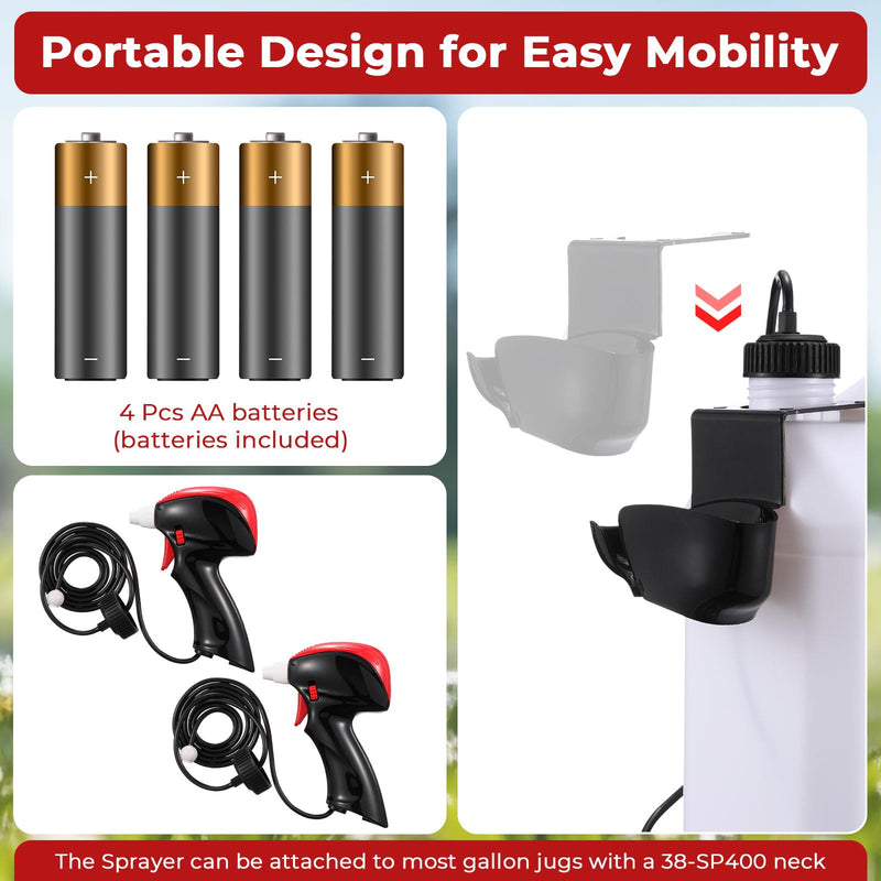 [AUSTRALIA] - 2 Pack Battery Powered Weed Sprayer,Electric Pistol Grip Sprayer with Holster& 53.15in Hose, Adjust Nozzle Fits 1 Gallon Jugs 38mm Cap for Weed Killer Spray Garden & Pest Control 2 