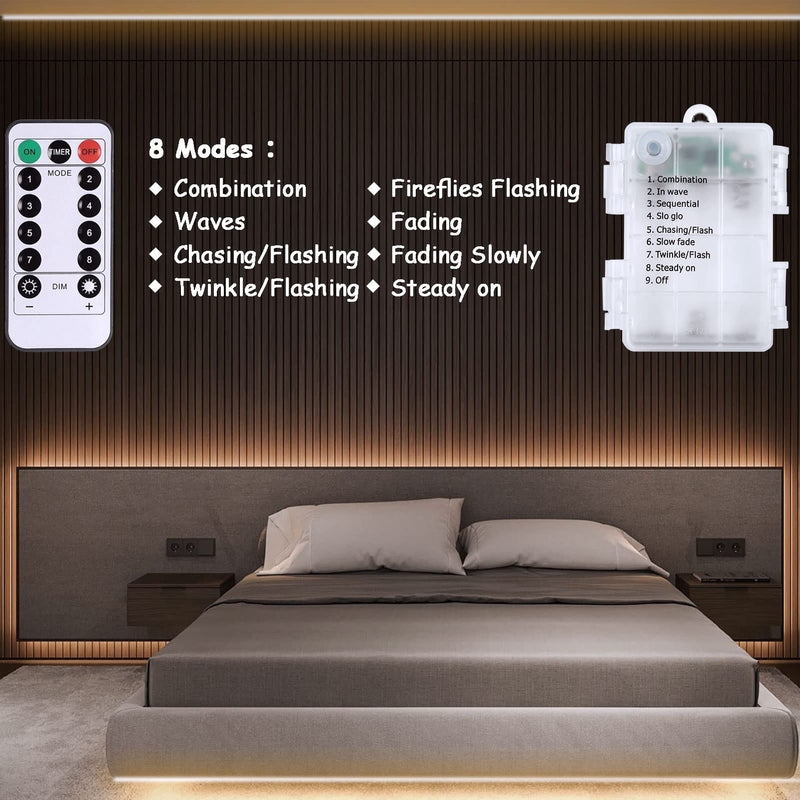 [AUSTRALIA] - echosari Battery Powered Led Strip Lights with Remote Warm White, 8 Modes, Dimmable, Timer, Self-Adhesive, Cuttable, Waterproof, 9.8FT 90Led Strip Lights for TV Kitchen Cupboard Bedroom Decor 