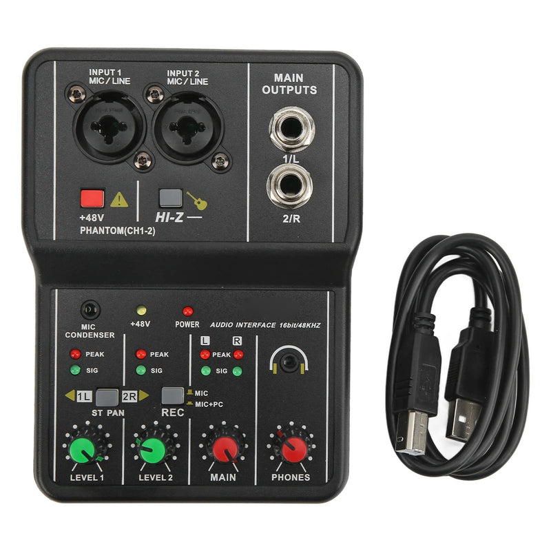2 Channel Mixer, USB Audio Mixer, USB 48V Power Compact Sound Mixing Console for Music Recording Home Karaoke Internet Karaoke