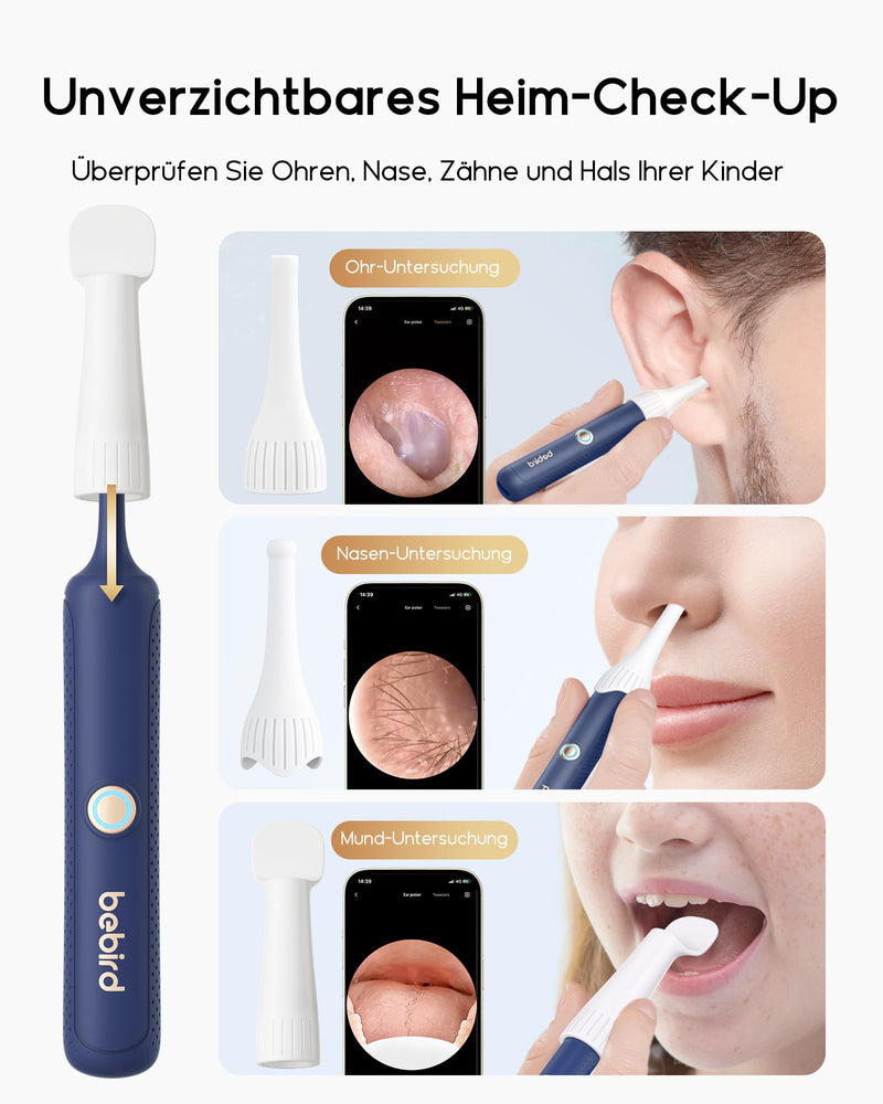 Bebird Ear Wax Remover Otoscope, 1920P HD Flexible Ear Cleaner Camera with Tweezers, Ear Cleaner Camera with Replacement Tips for Ears/Nose/Neck Examinations, Otoscope Ear for Adults, Children Blue