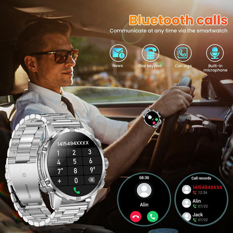 Rogbid Smart Watch, 1.75-Inch AMOLED Display, IP67 Waterproof SmartWatch for Men with Flashlight, Answer/Make Call Fitness Trackers, 120+ Sports Modes, 15 Days Battery Life, Silver