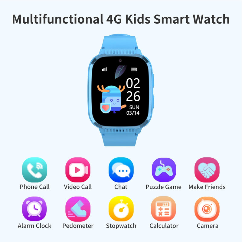 4G Kids Smart Watch Boys with GPS Tracker & Call Phone Age 5-12, Light Blue | 1.85" SmartWatch for Kids with SOS Calling, School Mode, Parental Controls,12/24 Hr, Text Message, HD Video Call, Voice Chat