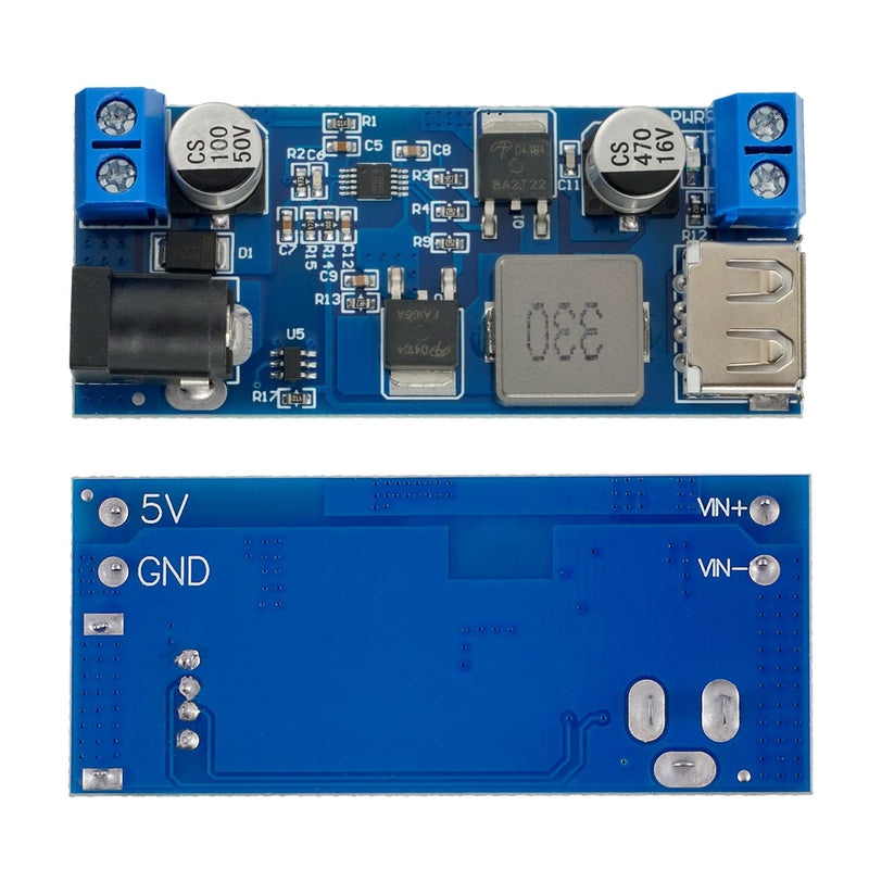EPLZON DC 6V 9V 12V 24V to DC 5V 5A Step-Down Converter Module V-36V Step-Down Converter to DC 5V-5.3V 5.2V 3.5-6A Transformer Voltage Regulator Power Module with Two Outputs (Pack of 2)