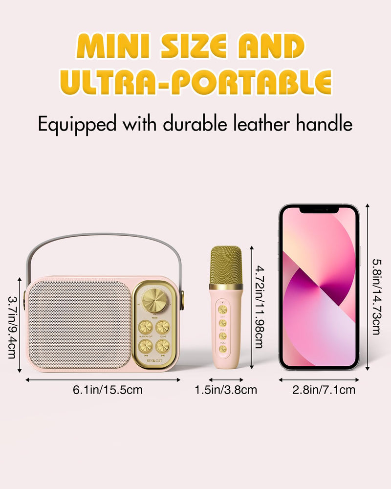 Mini Karaoke Machine for Kids with 2 Wireless Microphone, Portable Bluetooth Speaker, Kids Karaoke Machine to Sing Anywhere, for Girls, Ideal for Party, Birthday, Family Meeting Pink