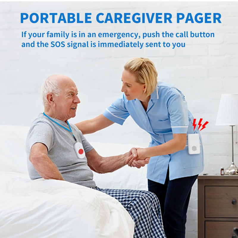 [AUSTRALIA] - Wireless Caregiver Pager Nurse Alert System SOS Call Button Vibration Pager Nurse Calling Alert System with 58 Melodies 4 Adjust Volume Levels for Patients Seniors Elderly Monitoring at Home 2 Receiver 2 Call Button 