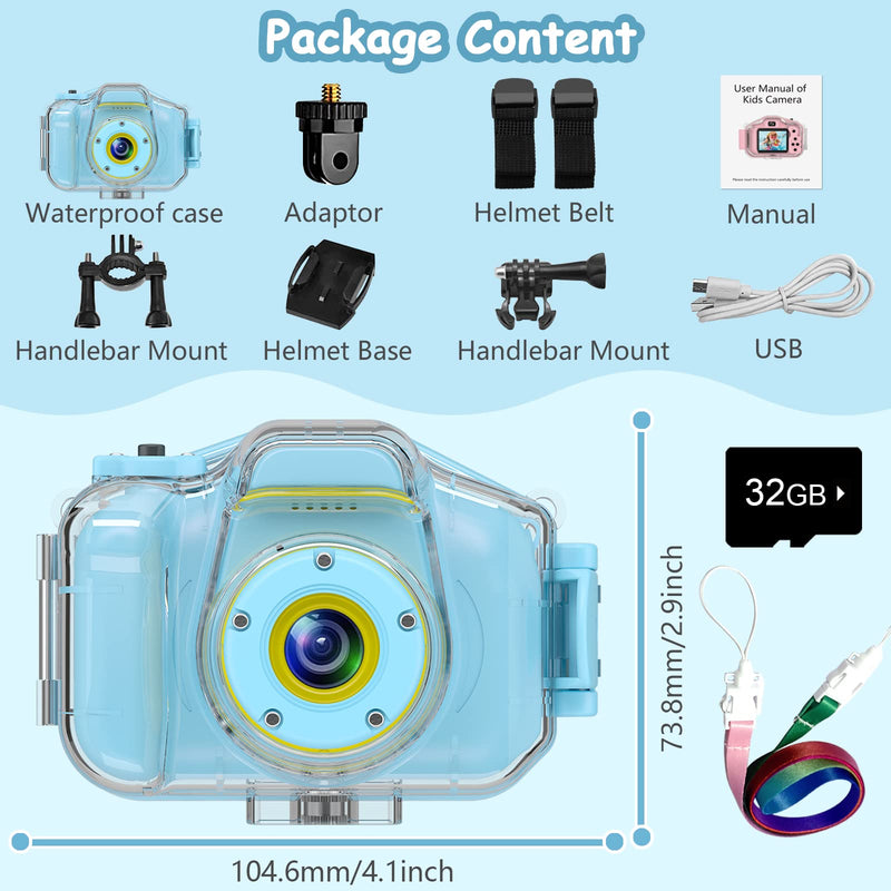 Kids Waterproof Camera for Boys, Christmas Birthday Gifts for Toys 3-12 Year Old, Mini Children Underwater Digital Action Camcorder (Light Blue) Light Blue
