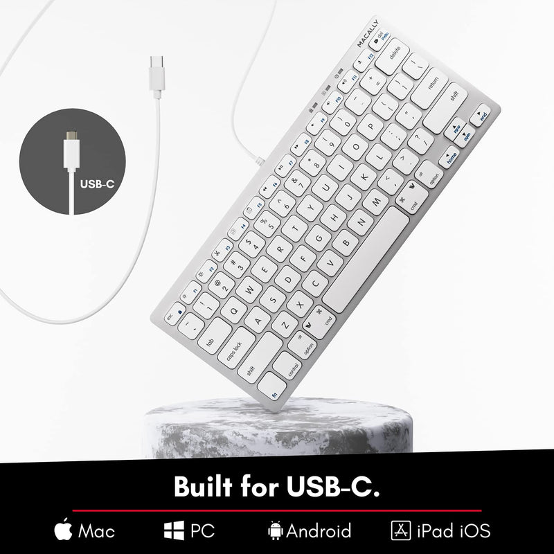 Macally Small USB C Keyboard - Plug & Play Compatible Apple Wired Keyboard for Mac Mini, MacBook Pro/Air, iMac, Windows, iPad, Chromebook with USB C Port - Compact & Mini USB Type C Keyboard