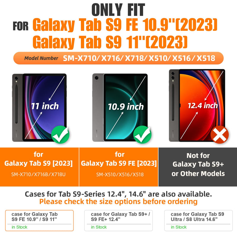 SEYMAC stock for Samsung Galaxy Tab S9/ S9 FE 5G Tablet Case 2023 with Screen Protector Pencil Holder [360 Rotating Hand Strap] &Stand, Drop-Proof Case for Galaxy Tab S9 FE 10.9''/ S9 11'', Black1 case for Galaxy Tab S9 FE 10.9''/S9 11''