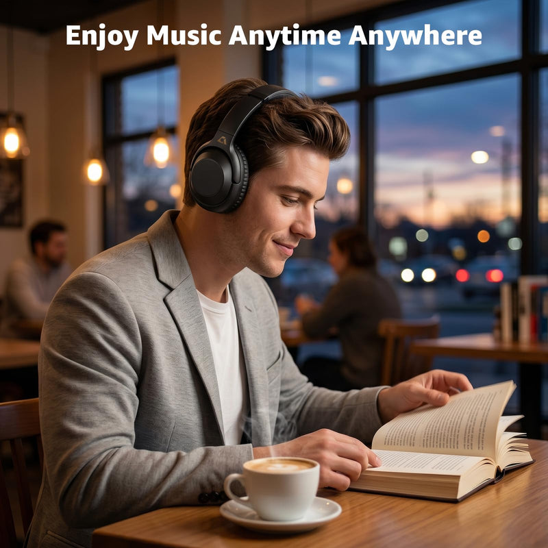 YMOO Noise Cancelling Headphones for Airplane, Wired Wireless ANC Headsets | Bluetooth 6.0 Over Ear Travel Headphones, LDAC Hi-Res Audio, 100H Playtime, Custom EQ via App Black