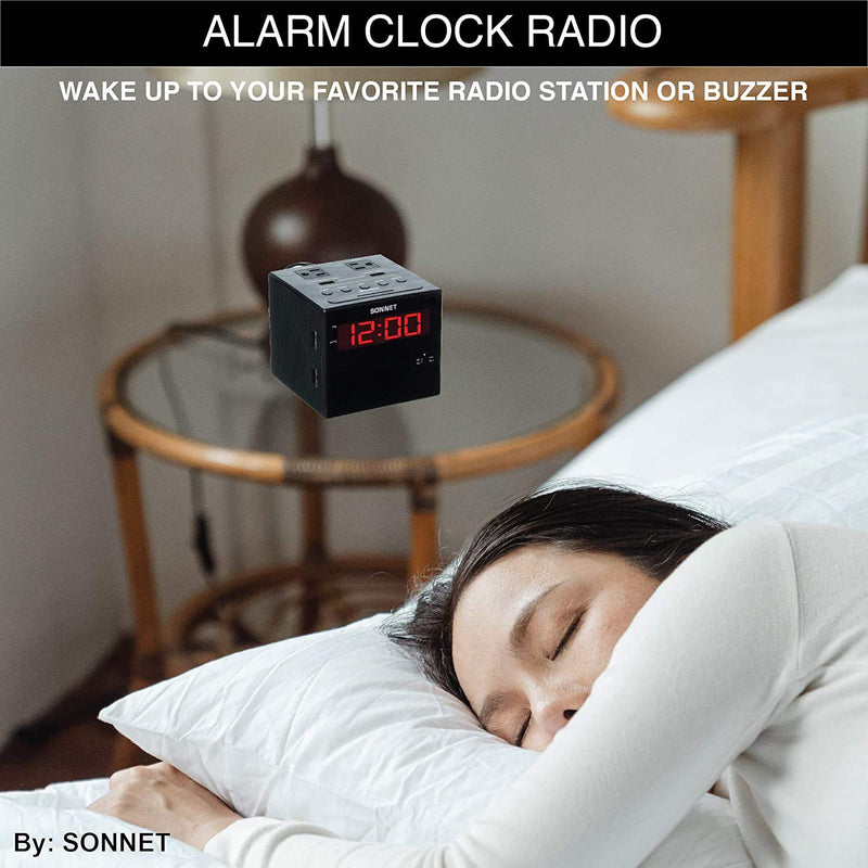 Sonnet Alarm Clock Charging Station, AM FM Radio, Dual USB Charging Ports, Dual AC Outlets, Very Loud Alarm Clock for Heavy Sleepers and The Hearing Impaired for Desk, Bedroom R1414-NO BLUETOOTH