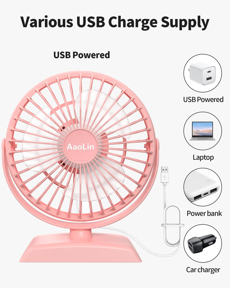 Desk Fan, USB Small Fans with 3 Speeds Strong Airflow, Quiet Portable, 360° Rotation Personal Table Fan for Home,Office, Bedroom Desktop Pink02