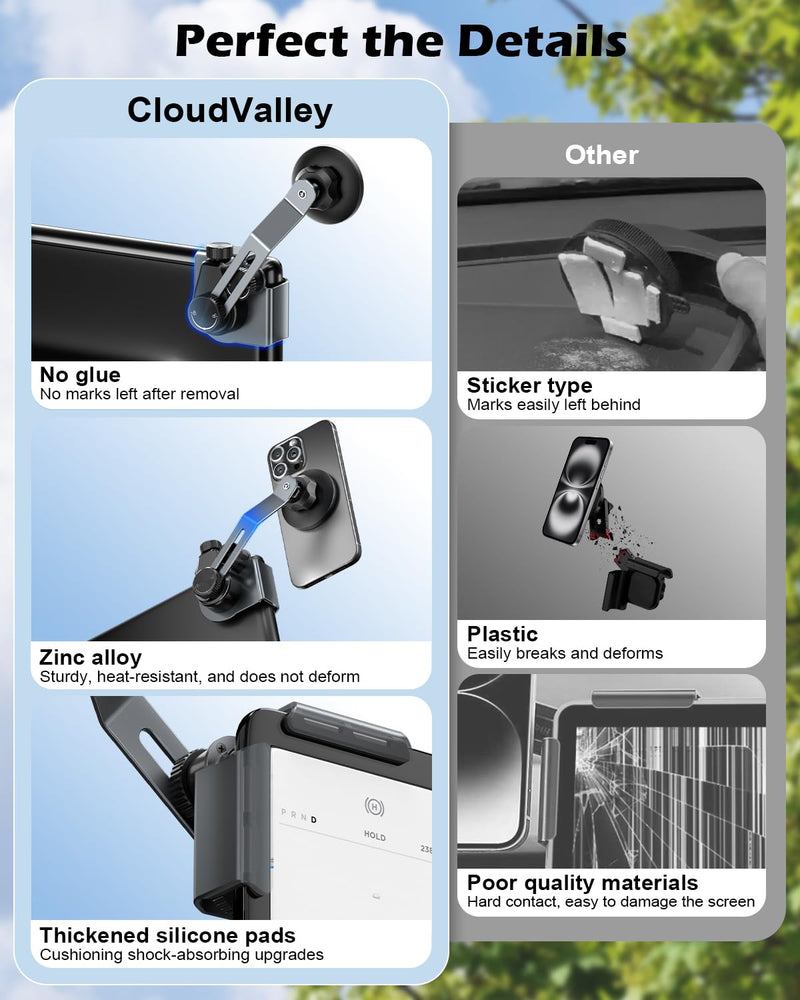 CloudValley Upgrade Phone Mount Car Holder for Tesla Model Y/3 | 【Extendable Metal Holder】 Design for MagSafe Car Accessories for iPhone, Magnetic Phone Holders, Strong Magnet for 3/Y/S/X Magnetic Mount-Black