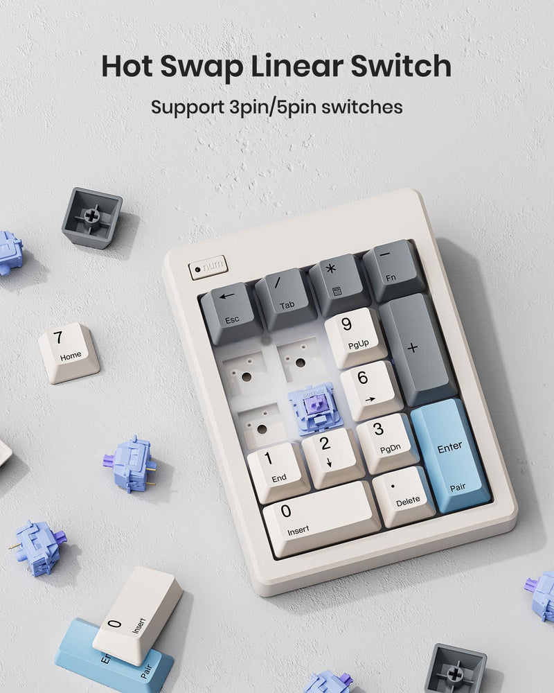 Kisnt FD17 Wireless Mechanical Numpad for Excel Financial Data Entry | Bluetooth 5.0 & 2.4G Dual Mode Connection, 17 keys Hot Swappable with PBT Keycaps, Ideal for Laptops PC Compact Keyboards Beige