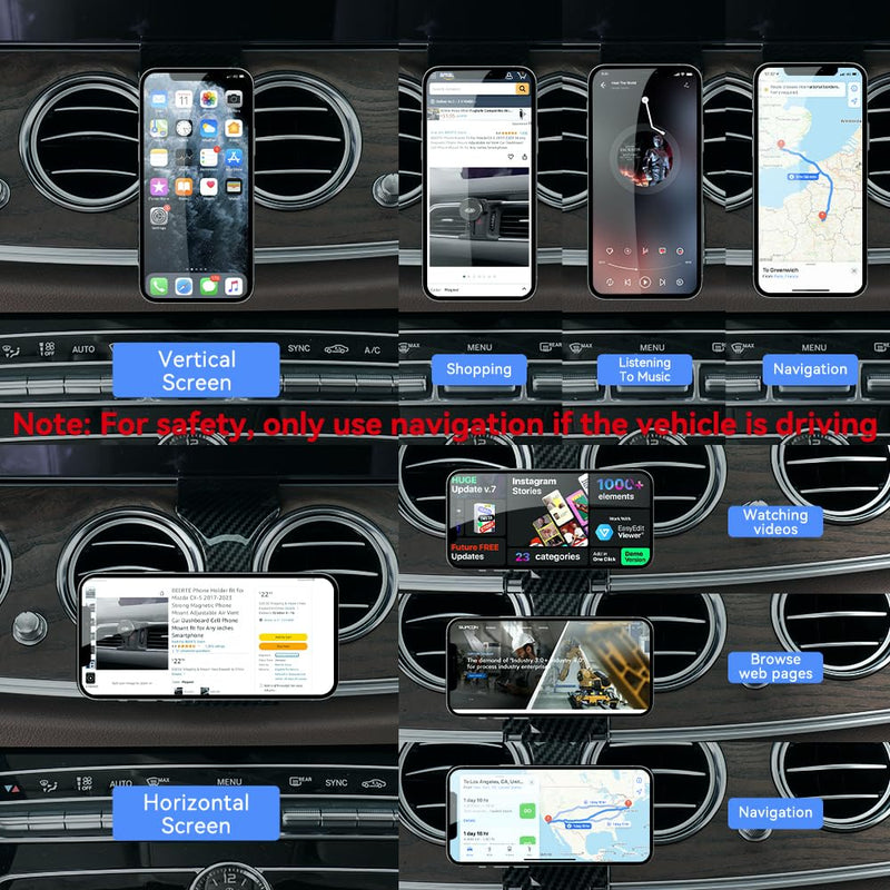 BEERTE fits for Magsafe Car Mount for Mercedes Benz E-Class 2016-2023, Benz CLS-Class 2018-2023 [20 Strong Magnets] Magnetic Phone Holder for iPhone MagSafe Navigation Automobile Cradles