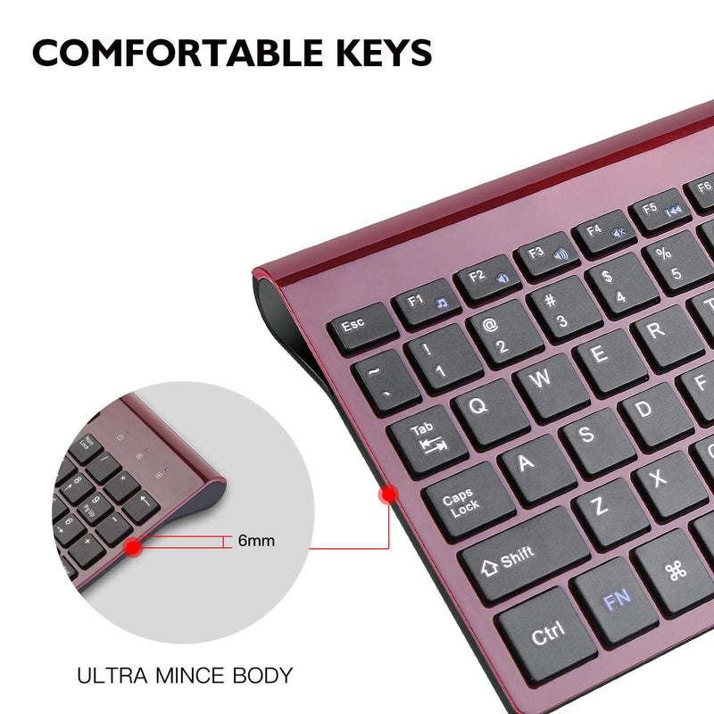 Wireless Keyboard Mouse Combo, cimetech Compact Full Size Wireless Keyboard and Mouse Set 2.4G Ultra-Thin Sleek Design for Windows, Computer, Desktop, PC, Notebook - (Wine red) Wine Red