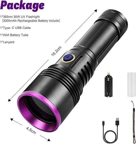 [AUSTRALIA] - 365nm UV Flashlight Rechargeable Black Light Powerful Ultraviolet LED for Curing UV Glue Detecting Minerals Diamond Scorpions and Leak Detector Style A 